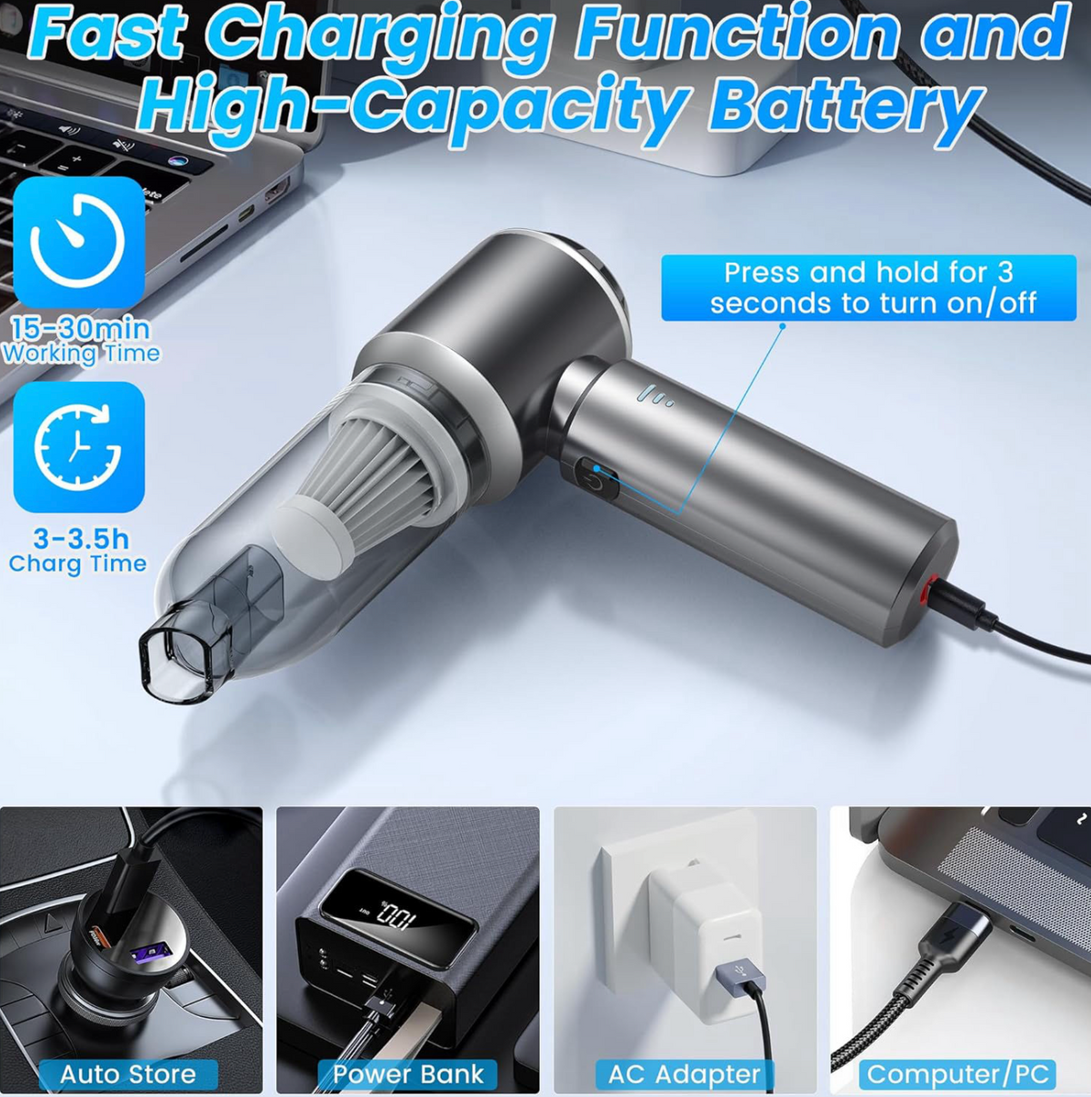 4-in-1 Cordless Mini Car Vacuum Cleaner